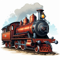 2d perspective illustration of an old locomotive moving towards its destination. Vintage and retro design.