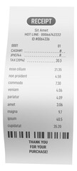 Fototapeta premium Receipt mockup. Realistic paycheck. Supermarket paper bill