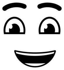 Grinning face. Comic smiley doodle. Positive expression