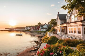 Seaside Paradise: Sandy Beaches, Quaint Cottages, and a Picturesque Harbor in a Charming Coastal Town, generative AI