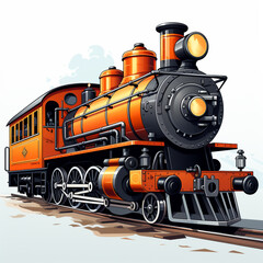 Naklejka premium 2d perspective illustration of an old locomotive moving towards its destination. Vintage and retro design.