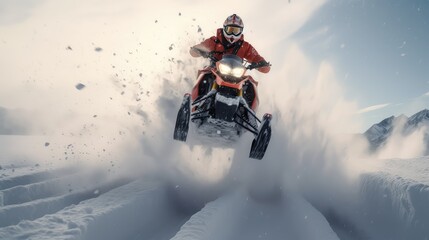 Professional snowmobiler photo realistic illustration - Generative AI.