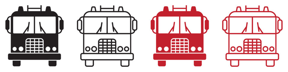 Set of fire engine truck icons. Firefighter vehicle, transport, fireman emergency rescue. Vector illustration. © SVIATOSLAV
