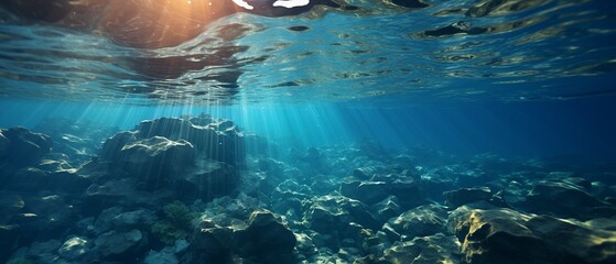 Crystal Blue Underwater Serenity: Sunrays Dancing in the Depths