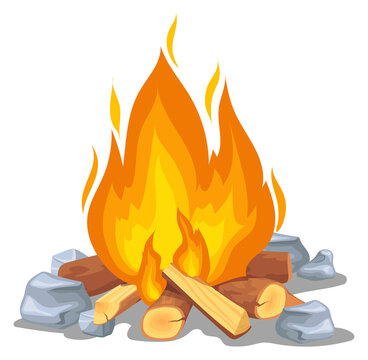 Campfire cartoon icon. Burning wood logs with hot fire