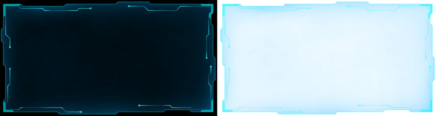 futuristic interface frame wide screen blue glow with circuit transparent background