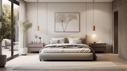 luxury hotel room。Modern minimalist style bedroom design, Scandinavian style bedroom design, modern minimalist mansion, meranti color bedroom design, modern minimalist style living room
