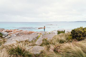Walking Along the Picturesque Beaches of Bay of Fires, Tasmania. The view of suicide beach. 