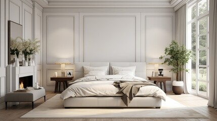 Neoclassical bedroom design, neoclassical bedroom design, modern minimalist bedroom, meranti color...