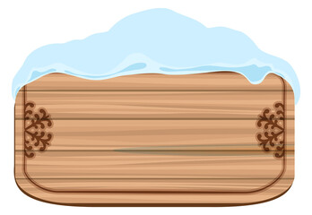 Wooden board with winter holiday decoration. Decorative label