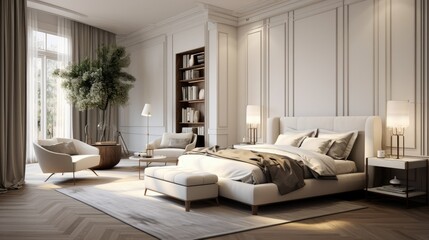 Neoclassical bedroom design, neoclassical bedroom design, modern minimalist bedroom, meranti color bedroom design, mansion bedroom design, luxury hotel bedroom design