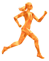Fototapeta na wymiar Running polygonal woman. Marathon logo. Geometric athlete