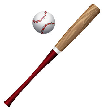 Baseball bat and ball. Realistic team game equipment