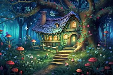 Colorful Mushroom Garden: Playful Fairies and Secret Door Unveiled!, generative AI
