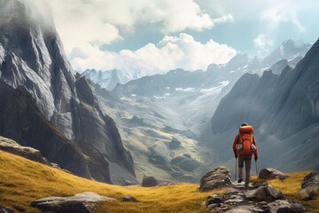 Exploring a Majestic Mountain Range: Unveiling Nature's Breathtaking Majesty through Adventurous Hiking, generative AI