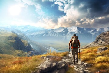 Fototapeta premium Rocky Mountain Trail Adventure: Exploring Nature's Beauty with an Adventurous Spirit, generative AI