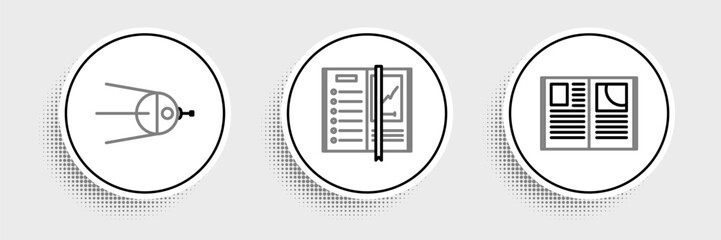 Set line Open book, Satellite and Notebook icon. Vector