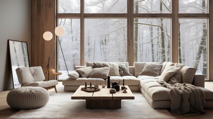 Modern minimalist style living room design, Nordic style living room design, modern minimalist mansion, Meranti color living room design