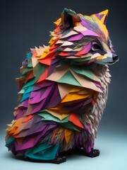 beautifully colorful raccoon sculptures using origami paper, which showcased their chubby and attractive forms in dramatic, silhouetted designs on dark background. AI generated image, AI image.