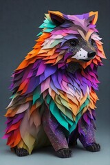 beautifully colorful raccoon sculptures using origami paper, which showcased their chubby and attractive forms in dramatic, silhouetted designs on dark background. AI generated image, AI image.