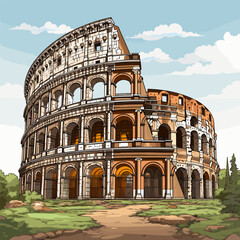Colosseum hand-drawn comic illustration. Colosseum. Vector doodle style cartoon illustration - obrazy, fototapety, plakaty