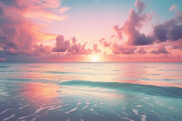 Soft Pastel Sunset Over Calm Ocean Waters: A Tranquil Dreamland, generative AI