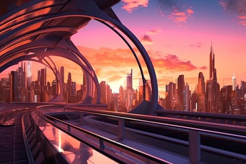 Urban Technological Marvels: A Sleek, Futuristic Cityscape with Futuristic Transportation and Architectural Wonders, generative AI