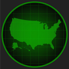 Vector map United States of America, radar screen