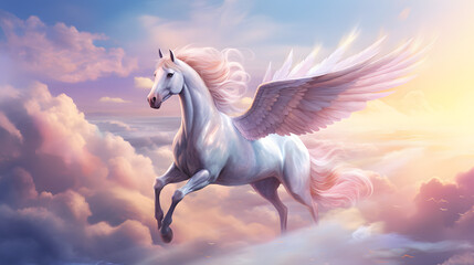 Fototapeta na wymiar Majestic Fantasy Pegasus horse flying