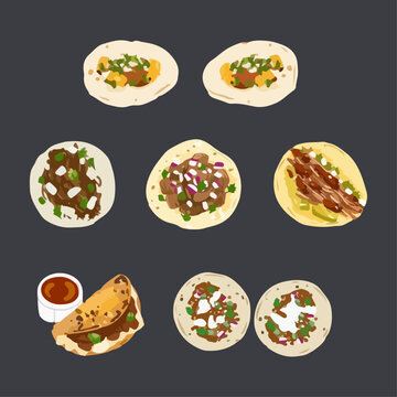 Set of Tacos. Mexican Food. Hand drawn watercolor vector illustration