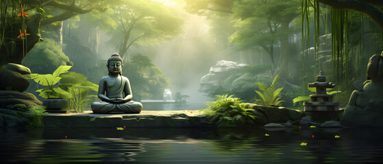 Meditating buddha on a rock
