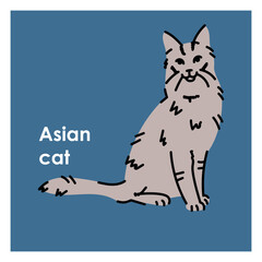 Asian cat black line icon. Farm animals.