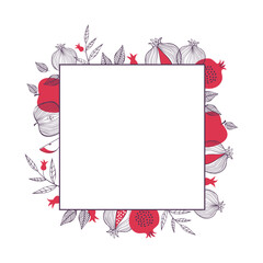 Rosh Hashanah design template with hand drawn pomegranate branches. Shana Tova Lettering. Translation from Hebrew - Happy New Year