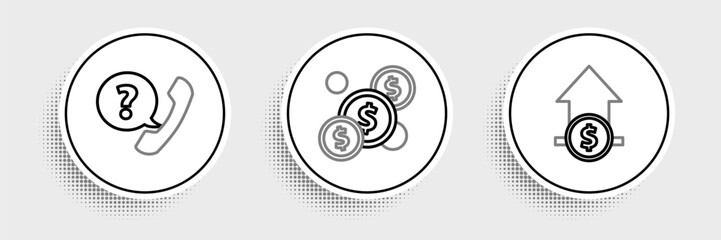 Set line Financial growth and coin, Telephone handset speech bubble chat and Coin money with dollar icon. Vector