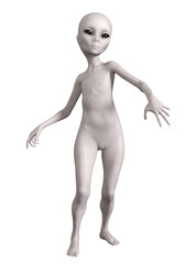 Grey alien on transparent background, 3d render