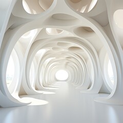 Abstract architecture background, futuristic white arched interior 3d render