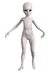 Grey alien on transparent background, 3d render