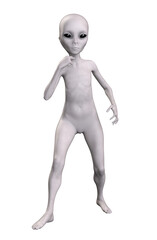 Grey alien on transparent background, 3d render