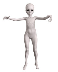 Grey alien on transparent background, 3d render