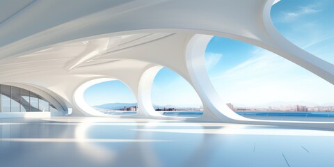 Abstract architecture background, futuristic white arched interior 3d render - obrazy, fototapety, plakaty