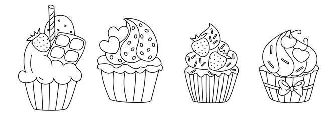 Ice Cream Collection Outline, Ice Cream Line Drawing Illustration