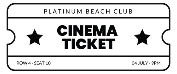 Fresh design Ticket Vector template for invitation, cinema, event, concert, music festival, movie festival, show, performance, etc.