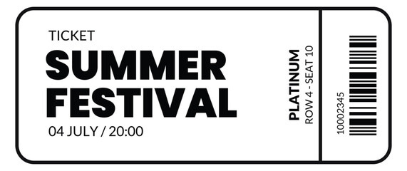 Fresh design Ticket Vector template for invitation, cinema, event, concert, music festival, movie festival, show, performance, etc.