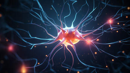 Artificial neural network. Computer intelligence based on the nerve cells of the human brain. 3D illustration