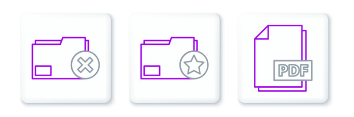 Set line PDF file document, Delete folder and Document with star icon. Vector