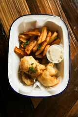 Traditional fish and chips with sauce