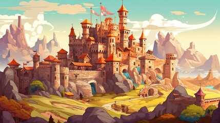 Abstract background medieval knights and castles. Exploration of the wonders of the Middle Ages with an intricate illustration of a medieval castle. Generative AI.