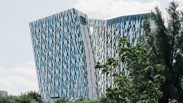 Copenhagen, Denmark - 16 July 2023: The AC Hotel by Marriott Bella Sky is a 4-star conference hotel adjacent to the Bella Convention and Congress Center in the Orestad district of Copenhagen, Denmark