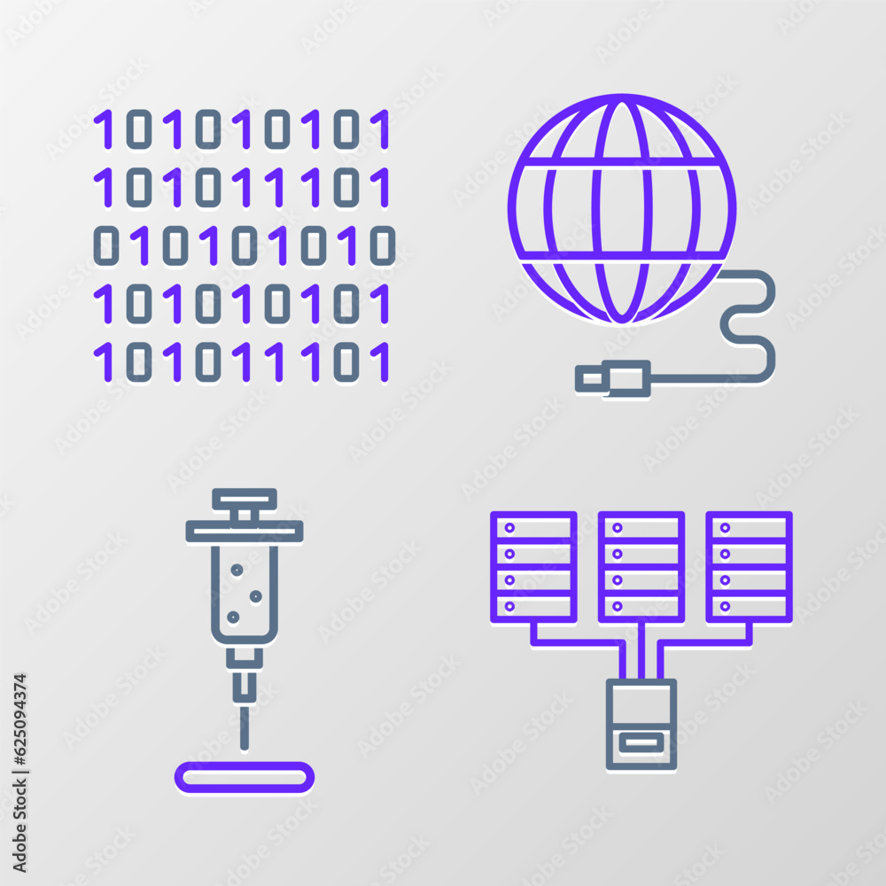 Wall mural set line server, data, web hosting, syringe, social network and binary code icon. vector