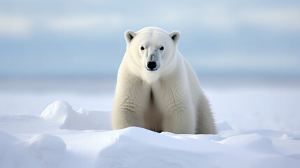 Polar bear in the white snow and ice arctic - Generative AI